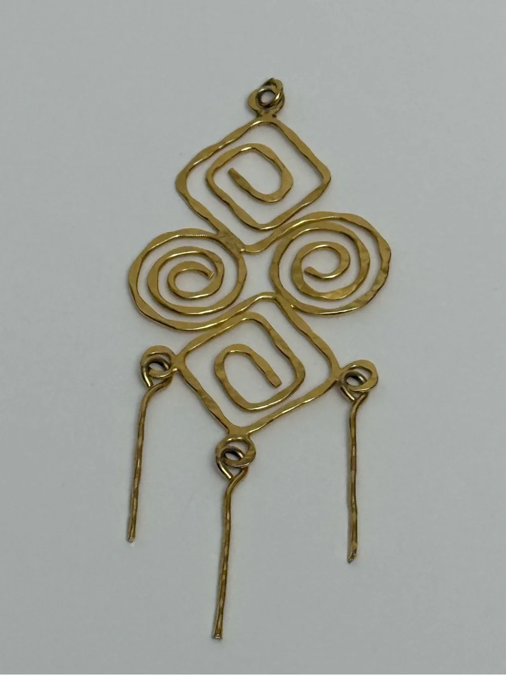 Large Boho Gold Tone Hammered Wire Statement Pendant 6.25